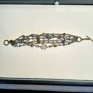 5 strand brass and gray beaded bracelet